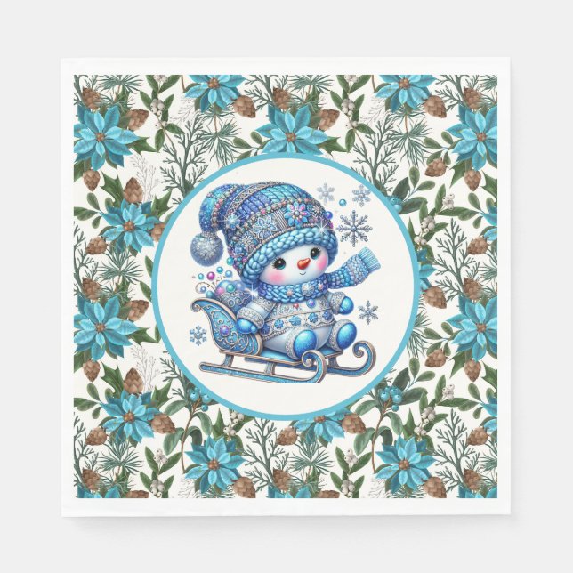 Serviette En Papier Bonhomme de neige bleu (Devant)