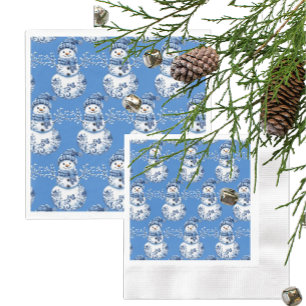 Serviette En Papier Bonhomme de neige bleu blanc joyeux