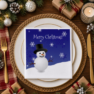 Serviette En Papier Bonhomme de neige bleu Scène hivernale de Noël Ser