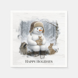 Serviette En Papier Bonhomme de neige de Noël avec des amis dans les b