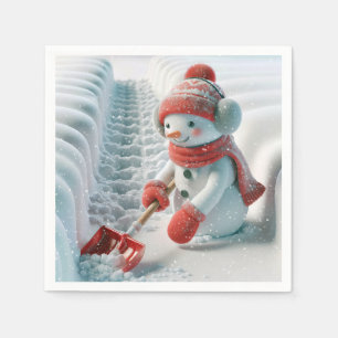 Serviette En Papier Bonhomme de neige de Noël avec pelle rouge