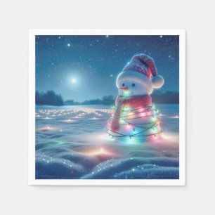 Serviette En Papier Bonhomme de neige emmêlé dans des lumières de Noël