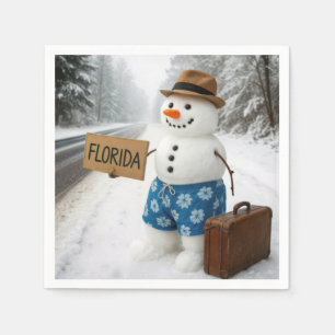 Serviette En Papier Bonhomme de neige faisant de l'auto-stop pour la F