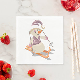 Serviette En Papier Bonhomme de neige faisant du ski