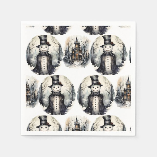 Serviette En Papier bonhomme de neige gothique (Devant)