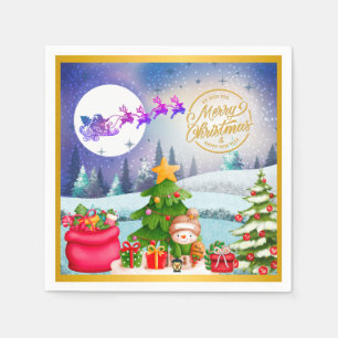 Serviette En Papier Bonhomme de neige Joyeux Noël Arbre Cadeau & Bonne