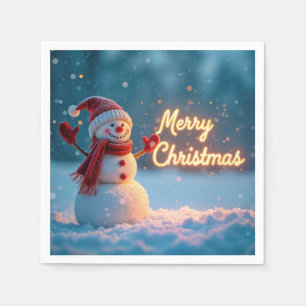 Serviette En Papier Bonhomme de neige joyeux Noël avec enseigne au néo