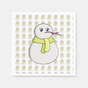Serviette En Papier Bonhomme de neige portant une écharpe jaune