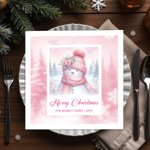Serviette En Papier Bonhomme de neige rose charmant Scène hivernale co