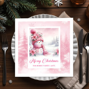 Serviette En Papier Bonhomme de neige rose chéri Scène d'hiver Noël Se