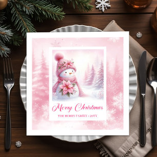Serviette En Papier Bonhomme de neige rose minimaliste pour enfants en