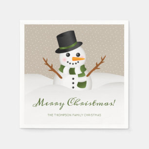 Serviette En Papier Bonhomme de neige souriant et nom personnalisable