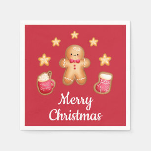 Serviette En Papier Bonhomme en pain d'épice rouge mignon joyeux Noël