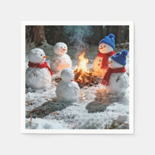 Serviette En Papier Bonhommes de neige qui fondent autour d'un feu de