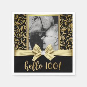 Serviette En Papier Bonjour 100 Gold Black Damask 100e anniversaire