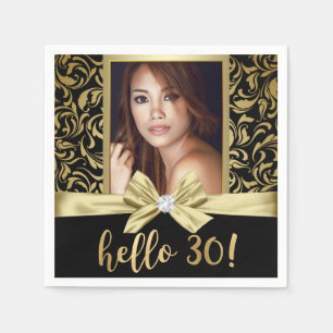 Serviette En Papier Bonjour 30 Gold Black Damask 30e anniversaire