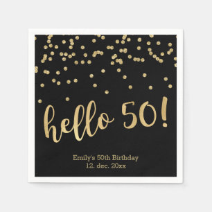 Serviette En Papier Bonjour 50 Gold Confetti le 50e anniversaire noir