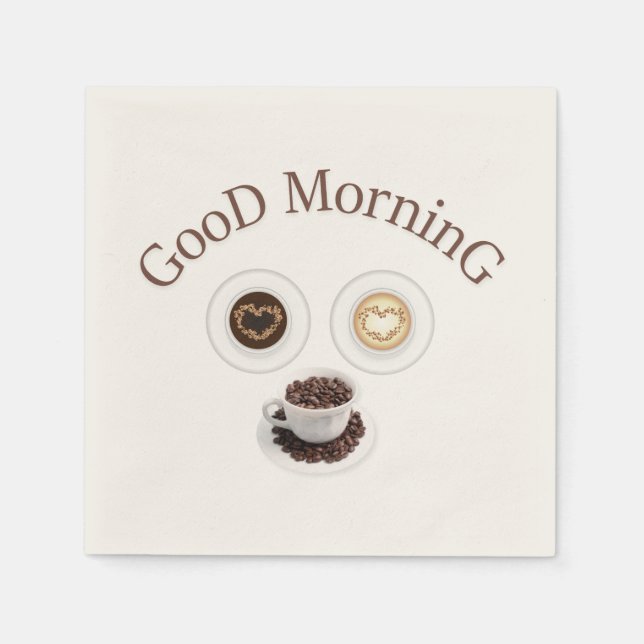 Serviette En Papier Bonjour avec du café (Devant)