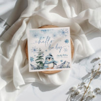 Bonjour Baby Penguin, baby shower bleu hiver