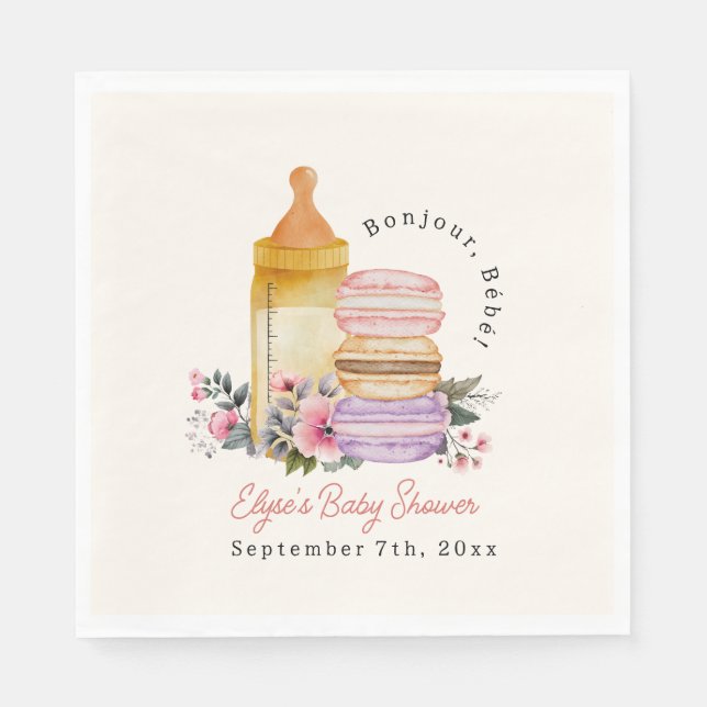 Serviette En Papier Bonjour Bébé Français Macarons & Baby shower du la (Devant)
