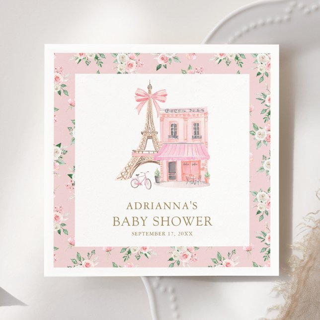Serviette En Papier Bonjour Bebe French Pink Café Baby shower (Créateur téléchargé)