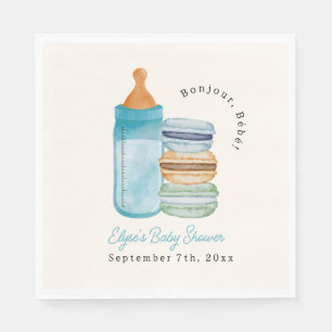 Serviette En Papier Bonjour Bébé Macarons Bleus et Garçon Lait Bain de
