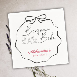 Serviette En Papier Bonjour Bebe Paris Baby shower Français Rose Noir