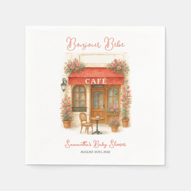 Serviette En Papier Bonjour Bebe Paris Café Baby shower (Devant)
