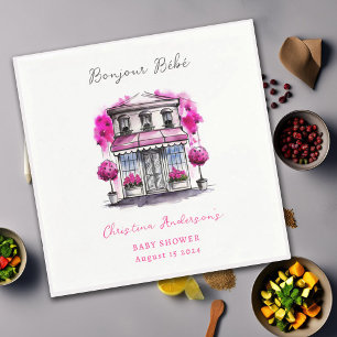 Serviette En Papier Bonjour Bebe Paris French Pink Black Baby shower