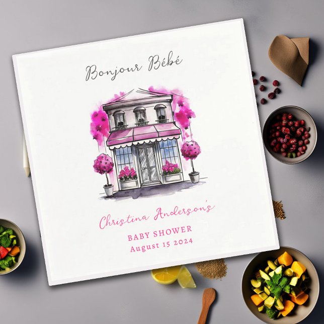 Serviette En Papier Bonjour Bebe Paris French Pink Black Baby shower (Créateur téléchargé)