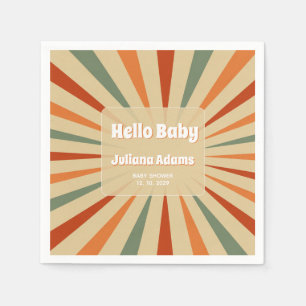 Serviette En Papier Bonjour Bébé Rétro Vert Sauge Orange Baby Shower