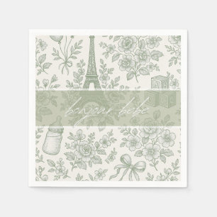 Serviette En Papier Bonjour Bebe Sage Green Toile Baby shower français