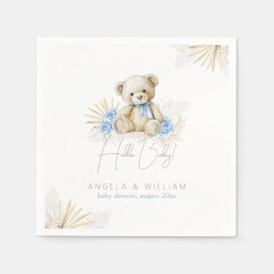 Serviette En Papier Bonjour bébé Teddy Bear Boho Blue Boy Baby shower