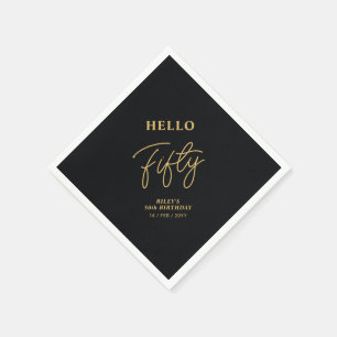 Serviette En Papier Bonjour Cinquante Black & Gold 50th Birthday Par