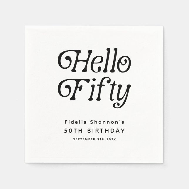 Serviette En Papier Bonjour Cinquante Retro 50e fête d'anniversaire (Devant)