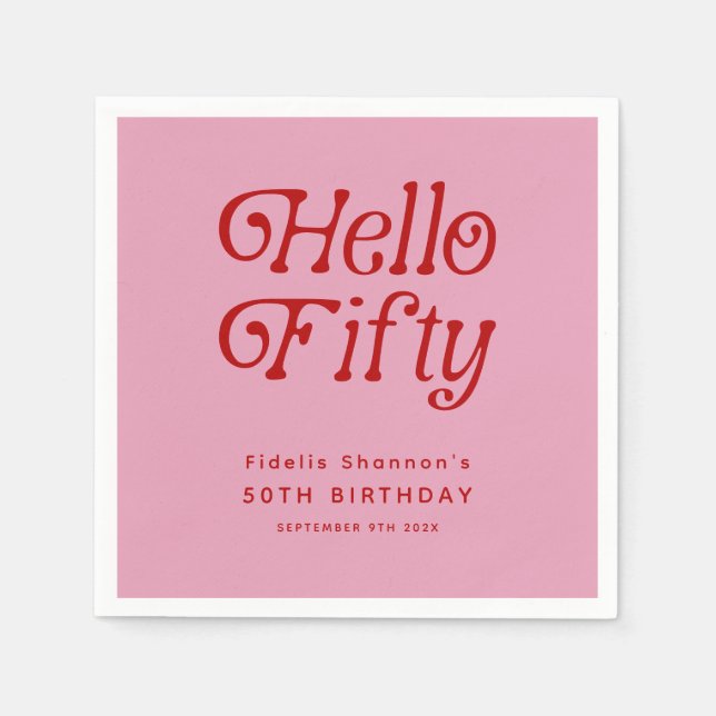 Serviette En Papier Bonjour Cinquante Retro 50e fête d'anniversaire (Devant)