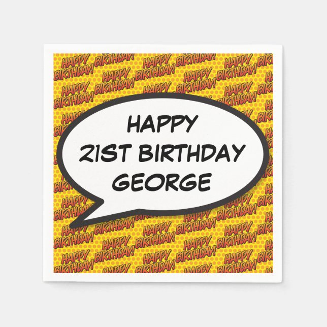 Serviette En Papier BONJOUR D'ANNIVERSAIRE Personnalisé Fun Speech Bub (Devant)