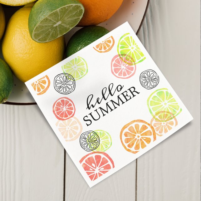Serviette En Papier Bonjour Été Coupes d'agrumes colorées (Hello Summer Colorful Citrus Slices Napkins)