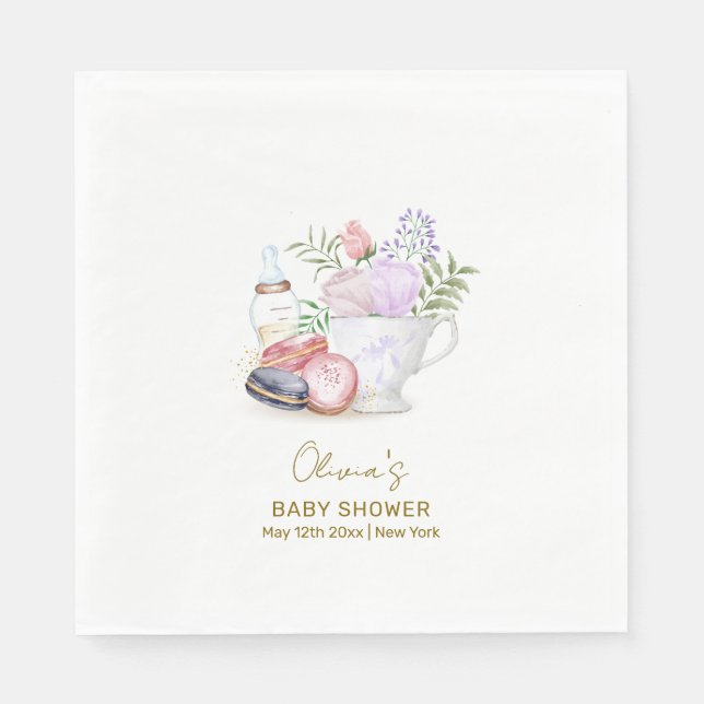 Serviette En Papier Bonjour Floral Macarons Milk Tea Baby shower (Devant)