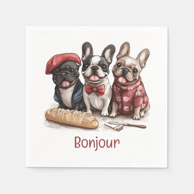 Serviette En Papier Bonjour French Bulldogs (Devant)