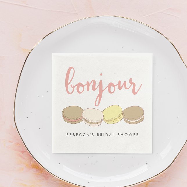 Serviette En Papier Bonjour French Macarons Fête des mariées (Créateur téléchargé)