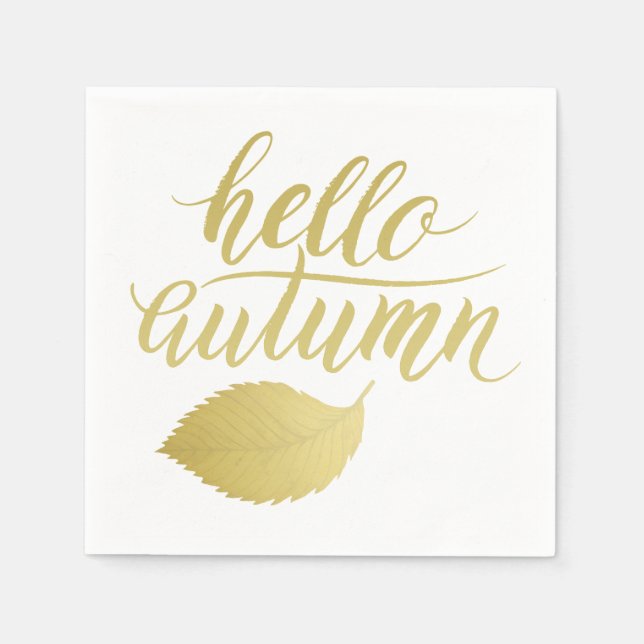 Serviette En Papier Bonjour l'automne | Faux Gold Brush Script (Devant)