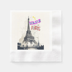 Serviette En Papier Bonjour Paris coloré