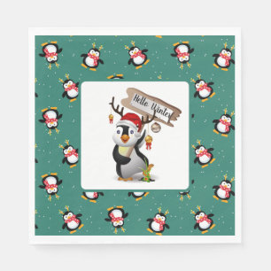 Serviette En Papier Bonjour Penguins d'hiver Naples