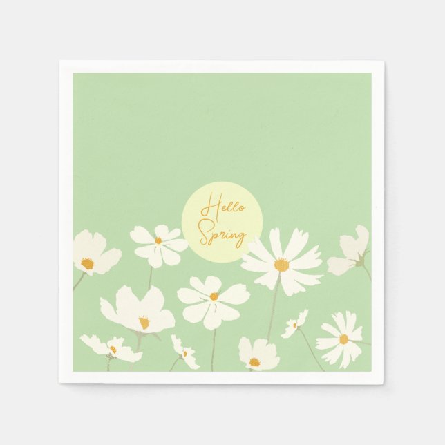 Serviette En Papier Bonjour Printemps blanc cosmos fleurs jaune milieu (Devant)