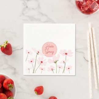 Serviette En Papier Bonjour Printemps rose clair fleurs cosmos