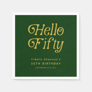 Serviette En Papier Bonjour Retro Green et Gold 50th Birthday Party