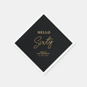 Serviette En Papier Bonjour soixante Black & Gold 60th Birthday Part