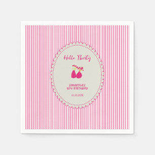 Serviette En Papier Bonjour Trente Fleurs Vintage Rayures 30e Annivers