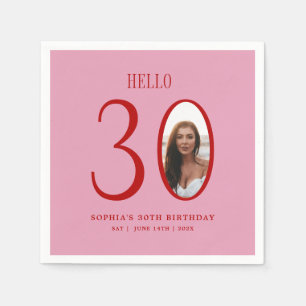 Serviette En Papier Bonjour Trente rose et rouge Photo 30e anniversair